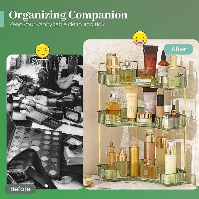 Aveniee Corner Bathroom Counter Organizer, 3 Tier Makeup Perfume Storage for Vanity, Countertop SkinCare Stand Shelf Holder f