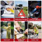 Roadside Car Emergency Kit, Winter Car Safety Kit with 10FT Jumper Cables, Tow Strap, Tool Kit, Reflective Warning Triangle, 