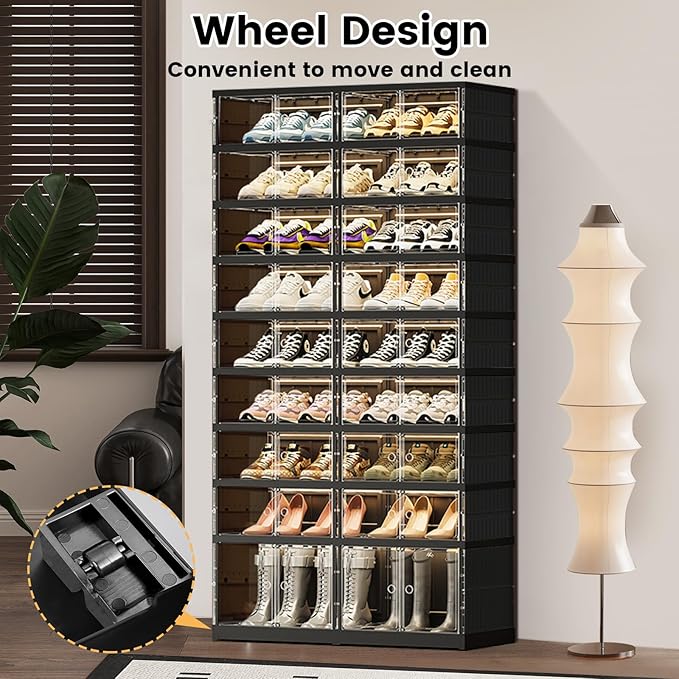 SYNCVIBE Shoe Rack Organizer for Closet Entryway Foldable Sneaker Storage Shoe, Collapsible Shoe Cabinet, Stackable Shoe Stor