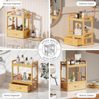 Bamboo Bathroom Countertop Organizer, 2 Tier Vanity Organizer with Drawer for Skincare & Makeup, Countertop Storage with Ston