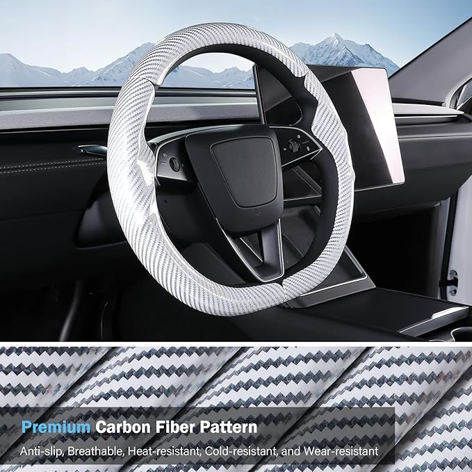 Steering Wheel Cover for Tesla Model 3 Highland(2024-Present)/ Model Y Juniper(2025-Present),Anti-Slip,Comfortable Grip,Breathable,Customized for Tesla Model 3/Y Accessories,Bright White