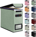 BALEINE File Organizer Box with Lid, Collapsible File Folder Organizer with Plastic Slide, Hanging File Folder Box for Office