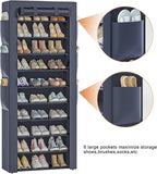 OYREL Shoes Rack 10 Tier Tall Shoe Rack with Storage Pockets, Fabric Covered Shoe Racks,Metal Shoes Rack Organizer for Closet