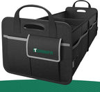 2-Compartment Trunk Organizer & Multi-Compartment Storage Box 600D Waterproof Oxford, with Reflective Strips and 8 Side Mesh