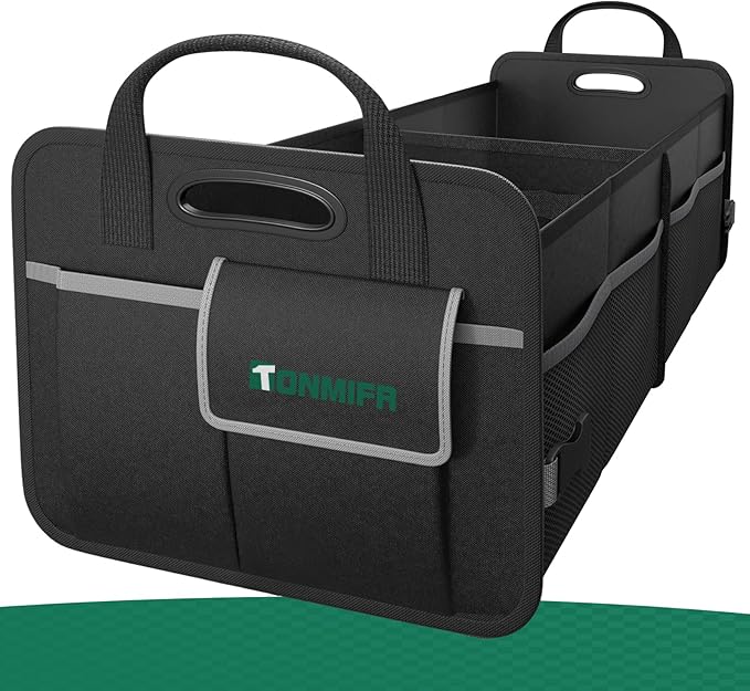 2-Compartment Trunk Organizer & Multi-Compartment Storage Box 600D Waterproof Oxford, with Reflective Strips and 8 Side Mesh