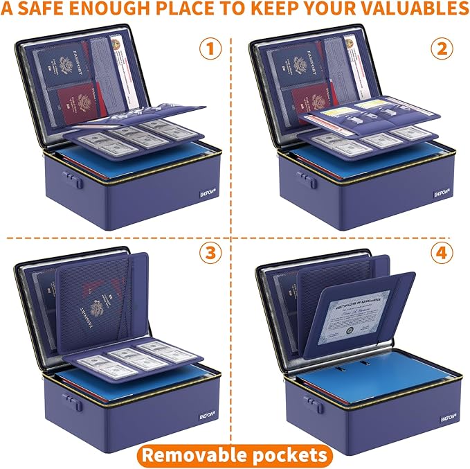 ENGPOW Fireproof Document Box, Hard Fireproof Box with Fireproof Zipper＆Lock, 6400°F Heat Insulated Fireproof Water Resistant