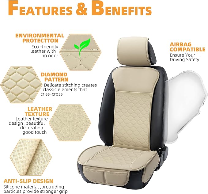 Elantrip Auto Car Seat Covers Leather Car Seat Protector for Women Airbag Compatible Diamond Pattern PU Seat Cover Universal 