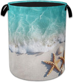 Sea Beach Starfish Laundry Basket Collapsible Laundry Hamper, Oxford Cloth Storage Bin for Room/Bathroom/Bedroom/Dormitories 
