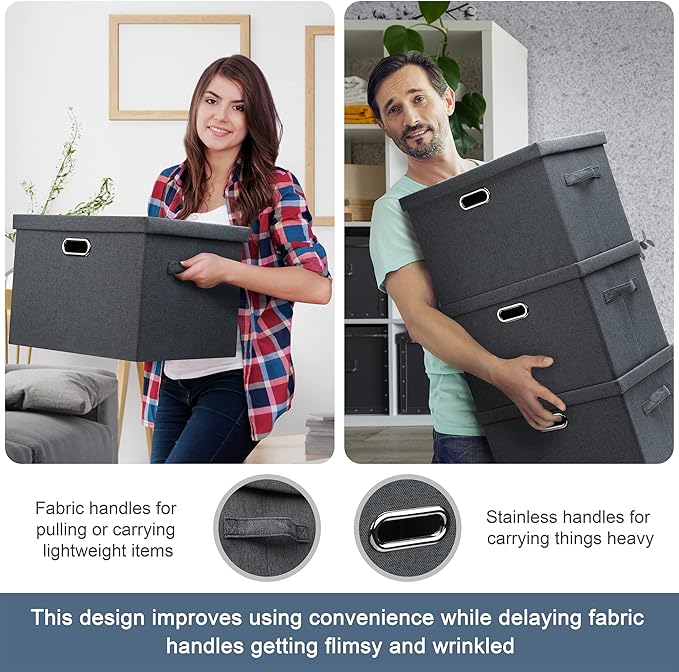 Graciadeco Medium 15" 21 Quart Collapsible Stackable Storage Bins with Lids, 5 Packs Dark Gray Foldable Fabric Closet Storage