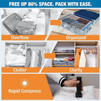 Travel Vacuum Storage Bags with Rechargeable USB Air Pump, Space Saver Vacuum Seal Bags for Luggage, Sealer Compression for C