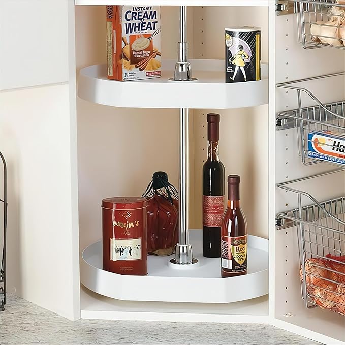 Rev-A-Shelf 20" Dual Shelf Lazy Susan D-Shaped for Corner Wall in Cabinet Kitchen Storage Organization, Turntable Storage Whi