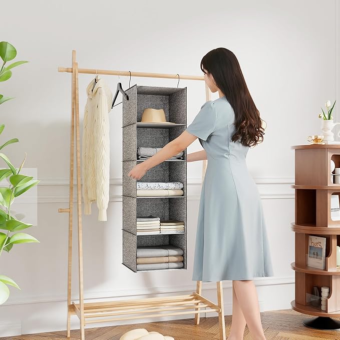 5-Shelf Hanging Storage Closet Organizer, Linen Rv Storage and Organization for Wardrobe, Inside, Camper Accessories, Nursery