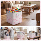 LemonRoad 6 Pcs Pink Bow Cube Storage Bins Square 11.22 Inch Storage Basket with Handle Preppy Girl Organizer Basket Collapsi