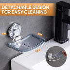 LEVERLOC Chrome Suction Cup Soap Dish Holder for Shower Wall Drill-Free Rustproof Waterproof Wall Mount Strong Suction Remova