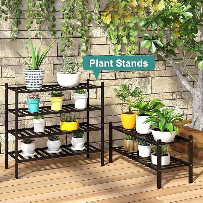 viewcare 2-Tier Black Bamboo Shoe Rack for Entryway, Stackable | Foldable | Natural, Shoe Shelf Storage Organizer for Hallway