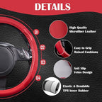 CAR PASS Line Rider Microfiber Leather Sporty Steering Wheel Cover 14.5-15 inch Universal Fits for 95% Truck,SUV,Cars, Anti-S