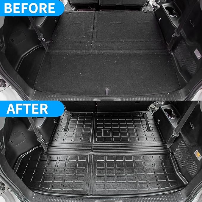 Bomely Floor Mats Compatible with 2014-2019 Toyota Highlander Cargo Liner TPE Back Seat Cover Protector 2018 7 Seats Highlander Accessories (2014-2019,Floor Mats+Trunk Mat with Backrest Mat)