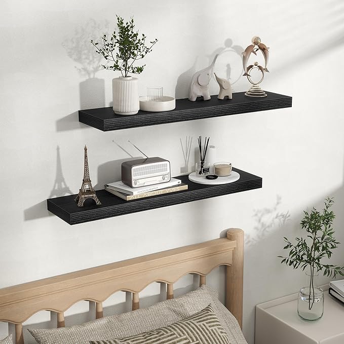 Fun Memories Floating Shelves for Wall, Rustic Wood Wall Mounted Shelves for Bathroom, Bedroom, Living Room & Kitchen, Storag