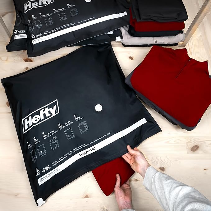 Hefty MAX Shrink-Pak Vacuum Seal Storage Bags for Clothing, Travel, Bedding | Tear-Proof, Dual-Valve Space Saver Compression 