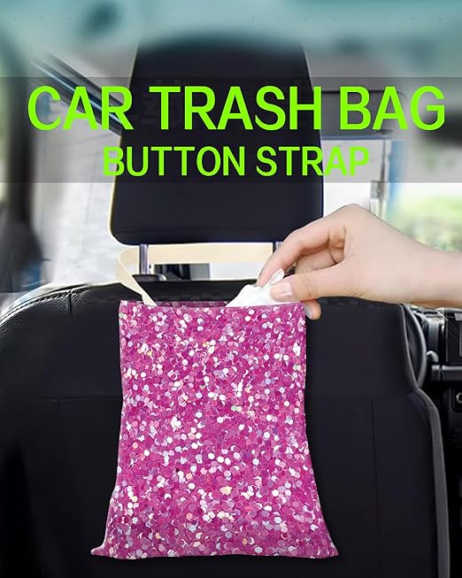 Car Trash Can, Durable Hanging Car Trash Garbage Bag, Cute Automotive Garbage Cans Organizer, Cute Purple Glitter Pattern