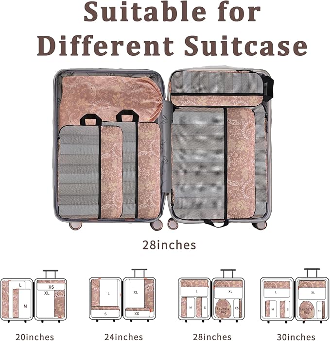 U+U 6 Set Compression Packing Cubes - Ultralight Travel Organizers with Laundry Bag, Space-Saving Suitcase Organizer, Expanda