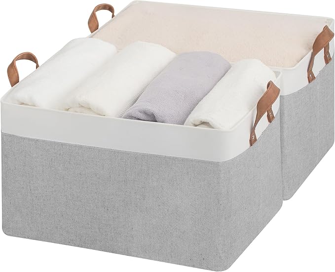 StorageWorks Storage Bins, Fabric Storage Bins for Shelves, Extra Large Storage Baskets with Metal Frame, Closet Baskets and 