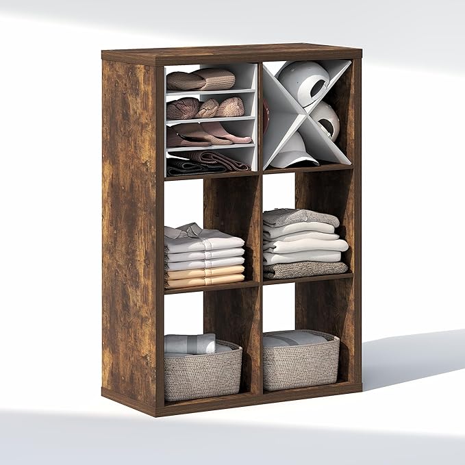 Furinno Cubic Closet Organizers and Storage, 6-Cube Closet Organizer, Open Shelf Closet Storage, Extra Thick Frame for Wardro