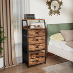 Furnulem Tall 5 Drawers Dresser, Vertical Storage Tower Fabric Dresser for Bedroom, Hallway, Entryway, Nursery, Closet Organi