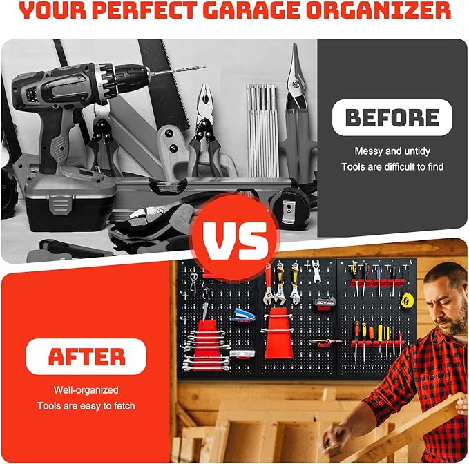Goplus Garage Pegboard Tool Organizer, 4ft Metal Pegboard Wall Organizer w/3 Pegboards, Drill Bit Rack, Wrench Rack, Hooks Ac