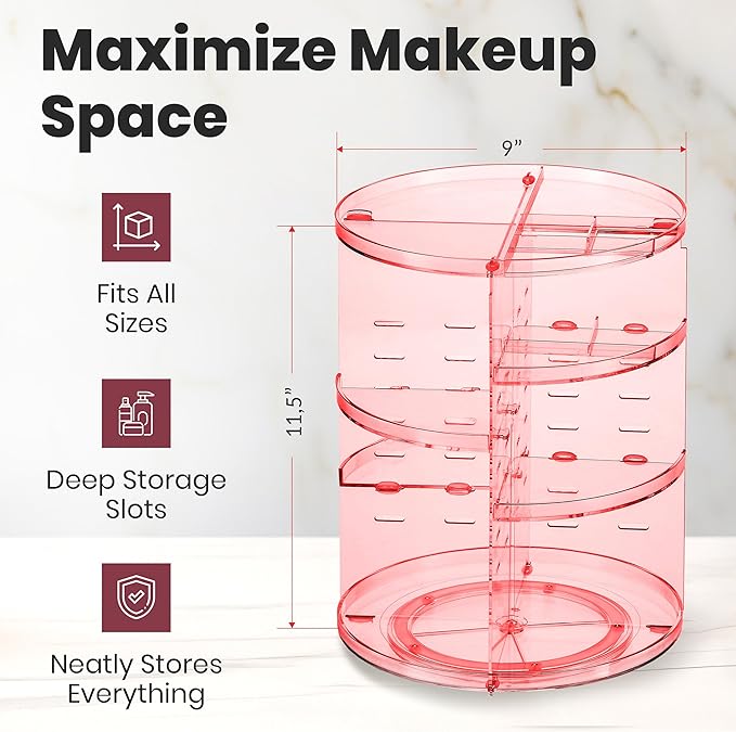 Masirs Rotating Makeup Organizer for Vanity, Large 360° Spinning Cosmetic & Skincare Organizer, Adjustable Shelf Height, Perf