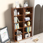 Wooden 5 Cube Storage Organizer, Vintage Brown 5 Tier Bookcase Bookshelf Freestanding Storage Display Organizer,Versatile Cub