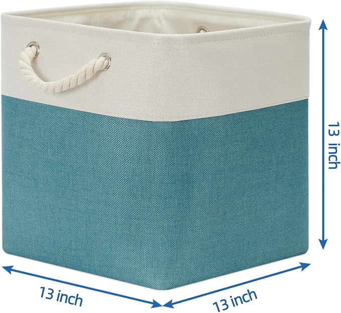 Temary Fabric Storage Set - 4 Large Cube Baskets (13x13), White & Teal
