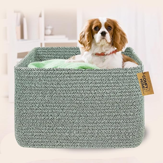 COMFY-HOMI Square Woven Cotton Rope Basket for Organizing, Gift Baskets for Handles, Empty Gift Baskets, Toy Basket for bins|