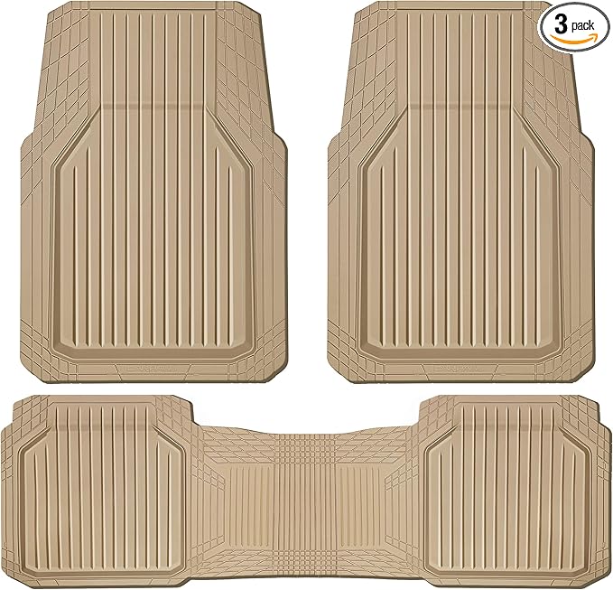 CAR PASS Heavy Duty Rubber Floor Mats for Car, Waterproof Liner Deep Dish Car Mats Full Sets, Universal Trim to Fit for SUV Truck Sedans Vans, All Weather Automotive Floor Mats 3pcs, Solid Beige