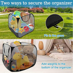 Pop up Pool Toy Storage Bin,32"X32"X30"Pool Float Organizer Bag with 2 Side Pockets Mesh Swimming Pool Toys Organizer with 4 