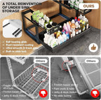 1 Pack-16"-26"W Expandable Under Sink Organizer With Upgrade Ball-Bearing Slide,2-Tier Pull Out Under Cabinet Organizer Heigh