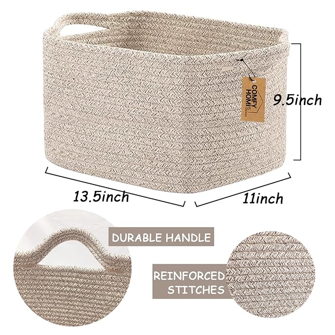 COMFY-HOMI Storage Basket for Shelves, Woven Baskets for Storage, Cotton Rope Basket for Toys,Towel Baskets, Toy Storage Orga