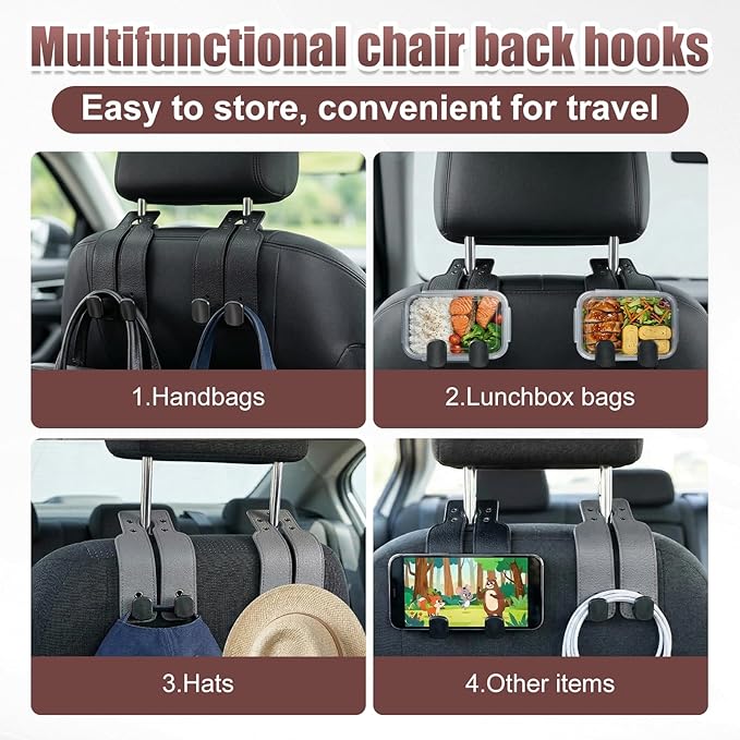 Car Seat Headrest Hooks for Purses and Bags, 2 Pack Car Seat Back Organizer Storage Hook, Car Purse Holder Between Seats Hanger, Headrest Back Seat Handbags Hook Hanging Accessories, Black