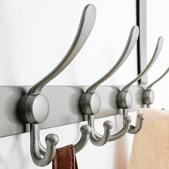Dseap Over The Door Hook Hanger - Fits 1 3/8" to 1 3/4" Standard Doors | 5 Tri Hooks Heavy Duty Towel/Coat Rack | Door Organi