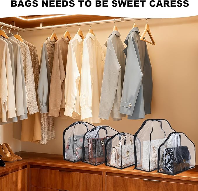 5 Pack Clear Dust Bags For Handbags,5-Sizes Purse Storage Organizers,Purse Protector Storage Bag with Luxury Bags,Soft Stand-