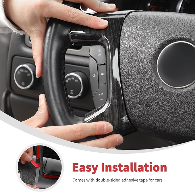Linskip Steering Wheel Trim Covers Compatible with Avalanche/Suburban/Tahoe/Traverse/Silverado 1500 2500HD 3500HD & Yukon/Sierra & Cadillac Escalade 2007-2013 Dark Wood Grain Interior Accessories