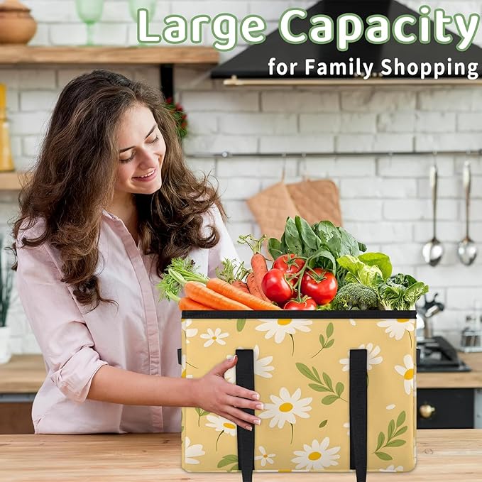 Reusable Grocery Bags Heavy Duty Shopping Bags Foldable Large Tote Bags with Long Handles & Hard Bottom