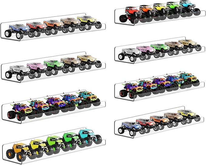 upsimples 8 Pack Acrylic Shelves Wall Organizer and Storage, 15" Display Shelf for Figure, Toy Cars, Perfume, Kids Bookshelf 