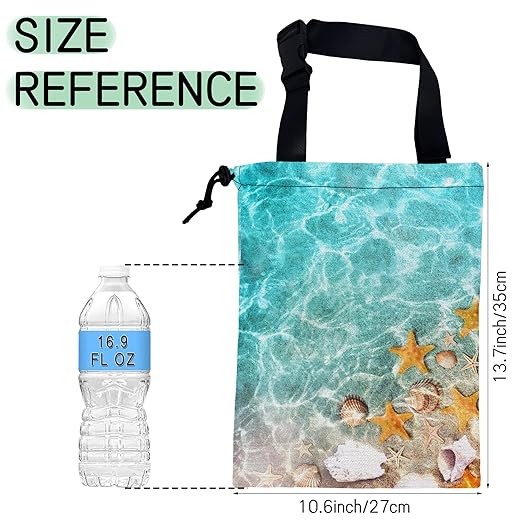 Starfish and Seashells Car Garbage Bag,Summer Ocean Waterproof Small Car Trash Bag Hanging Back of Seat,Drawstring Hanging Car Trash Bag with Adjustable Buckle for Car Accessories