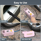 150 PSI Tire Inflator Portable Air Compressor, 12V DC Auto Shutoff Air Pump with Digital Pressure Gauge and Emergency LED Light for Car Tires, Bicycle & Balloons, Pink
