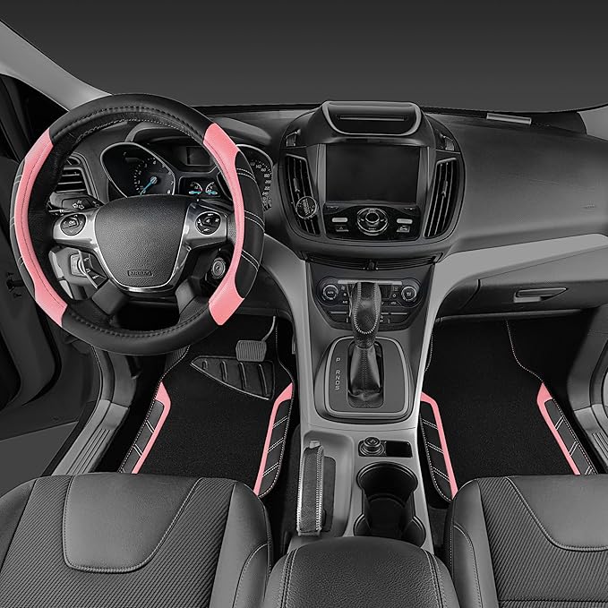 CAR PASS Microfiber Steering Wheel Cover and Waterproof Car Floor Mats,Leather Universal Car Combo Fit for 95% Truck,SUV,Cars