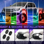 LivTee RGB LED Rock Lights Kit, 4 Pods Waterproof Underglow Neon Lights with Bluetooth App Control - Multi-Color & Music Sync Wheel Light for Trucks SUV UTV ATV RZR Golf Cart