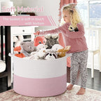 INDRESSME 115L Extra Large Pink Laundry Basket for Nursery Stuffed Animal Storage, Blanket Rope Baby Baskets Kids Toy Organiz