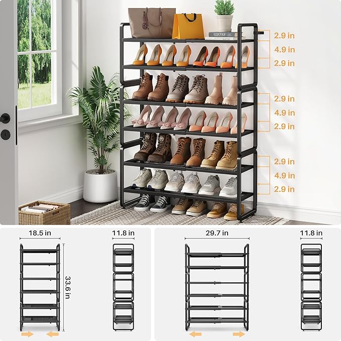 SNTD Shoe Rack - Expandable Shoe Organizer for Closet, Adjustable Metal Shoe Shelf Storage, Stackable Long Shoe Stand Holder 