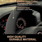 PINCTROT D Shaped Nappa Leather Steering Wheel Cover, Slim Fit No Bulk Design, One Piece Leather with Breathable Perforation,